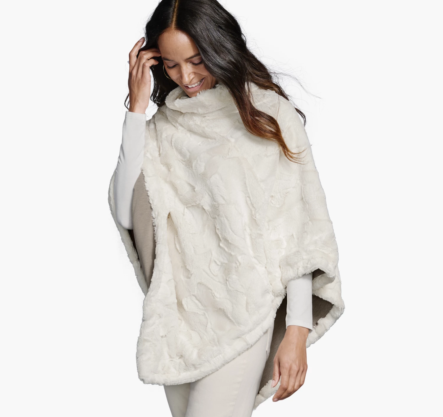 Reversible Faux-Fur Poncho - 04501798 1 Reversible Faux-Fur Poncho - 04501798