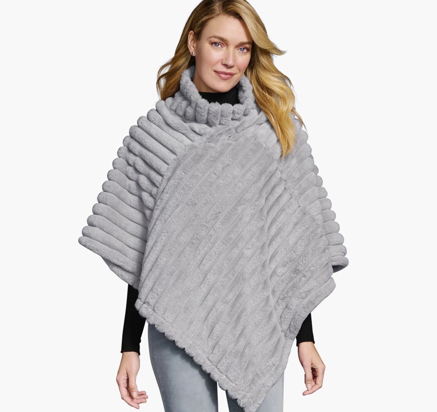 Reversible Faux-Fur Poncho - 04501800 1 Reversible Faux-Fur Poncho - 04501800