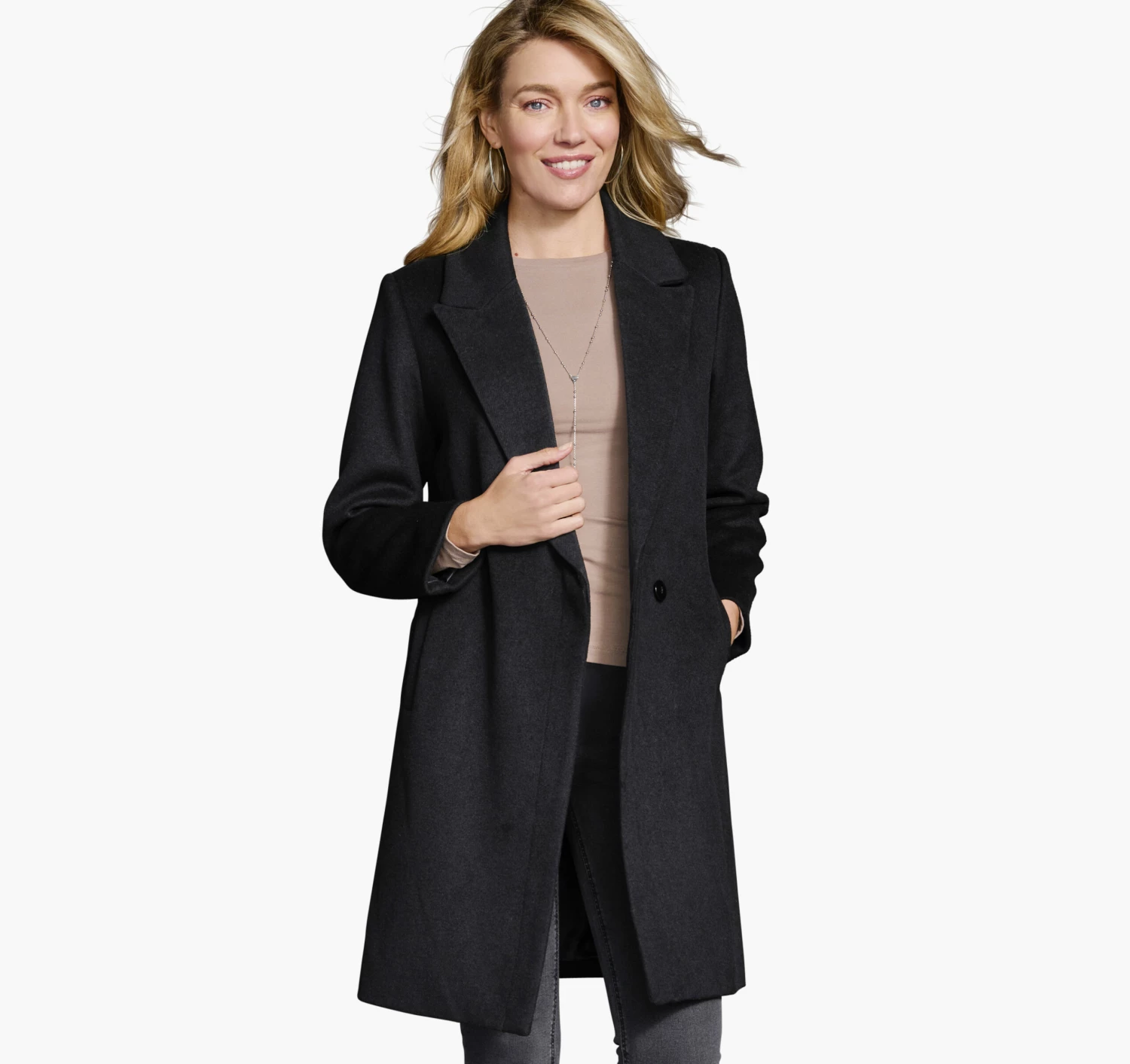 Wool-Blend Coat With Removable Knit Collar - 04501803-L 2 Wool-Blend Coat With Removable Knit Collar - 04501803-L - Image 2