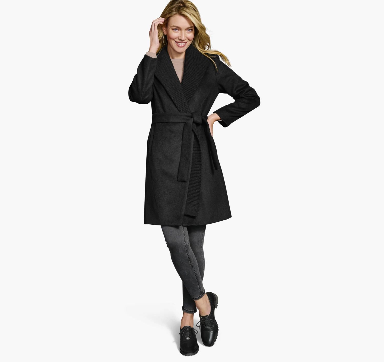 Wool-Blend Coat With Removable Knit Collar - 04501803-L 3 Wool-Blend Coat With Removable Knit Collar - 04501803-L - Image 3