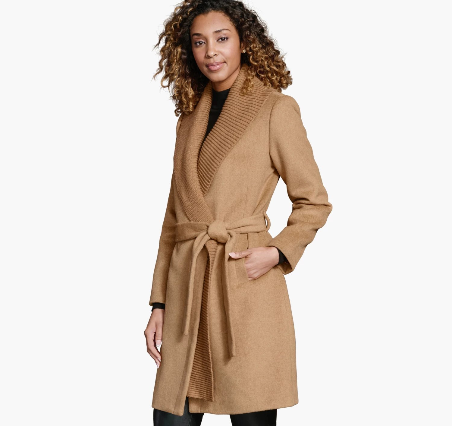 Wool-Blend Coat With Removable Knit Collar - 04501804-L 1 Wool-Blend Coat With Removable Knit Collar - 04501804-L