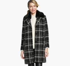 Plaid Coat With Removable Faux-Fur Collar - 04501812-S