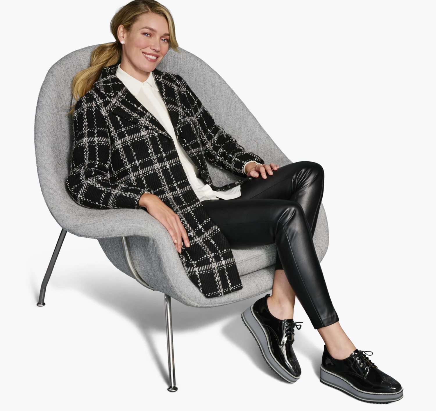 Plaid Coat With Removable Faux-Fur Collar - 04501812-S 2 Plaid Coat With Removable Faux-Fur Collar - 04501812-S - Image 2
