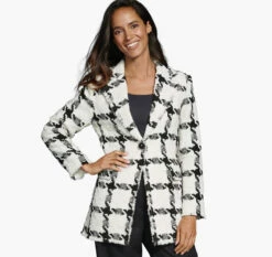 Large Houdstooth Tweed Blazer - 04501814-M