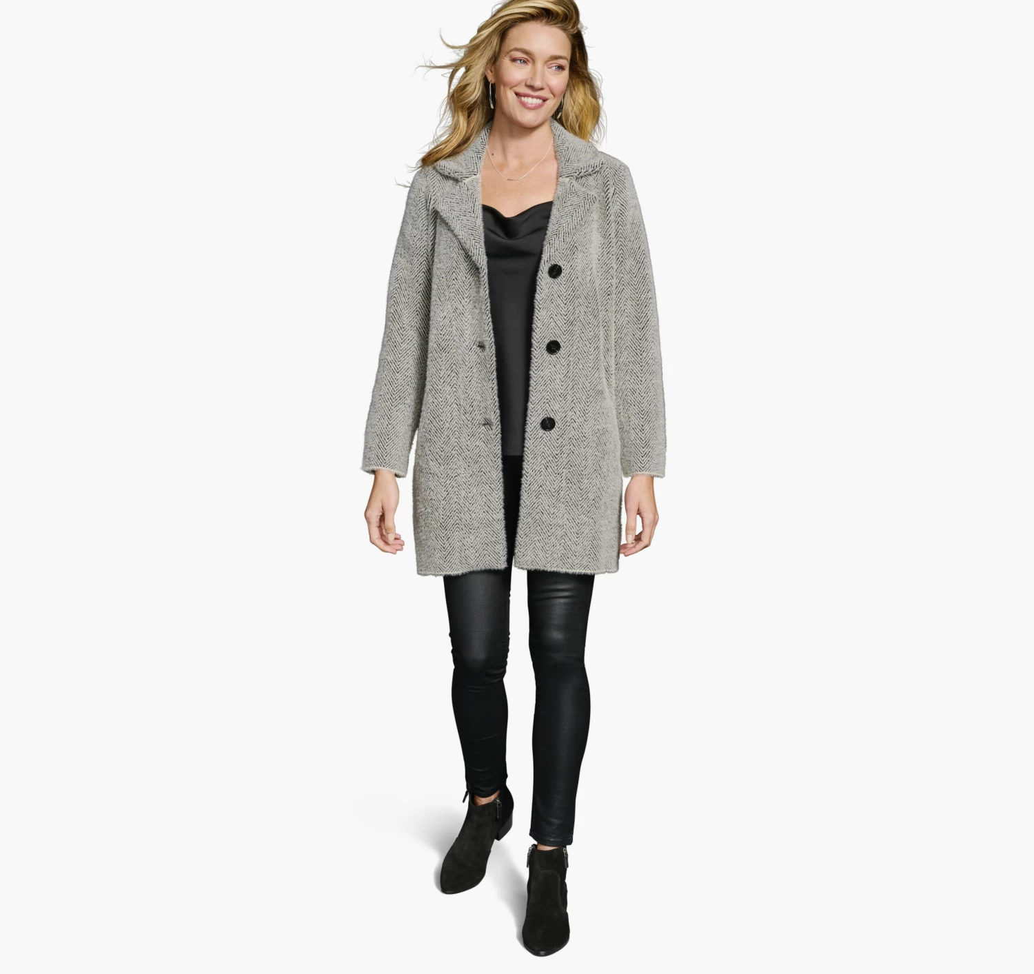 Herringbone Eyelash Cardigan - 04501815-XS 2 Herringbone Eyelash Cardigan - 04501815-XS - Image 2