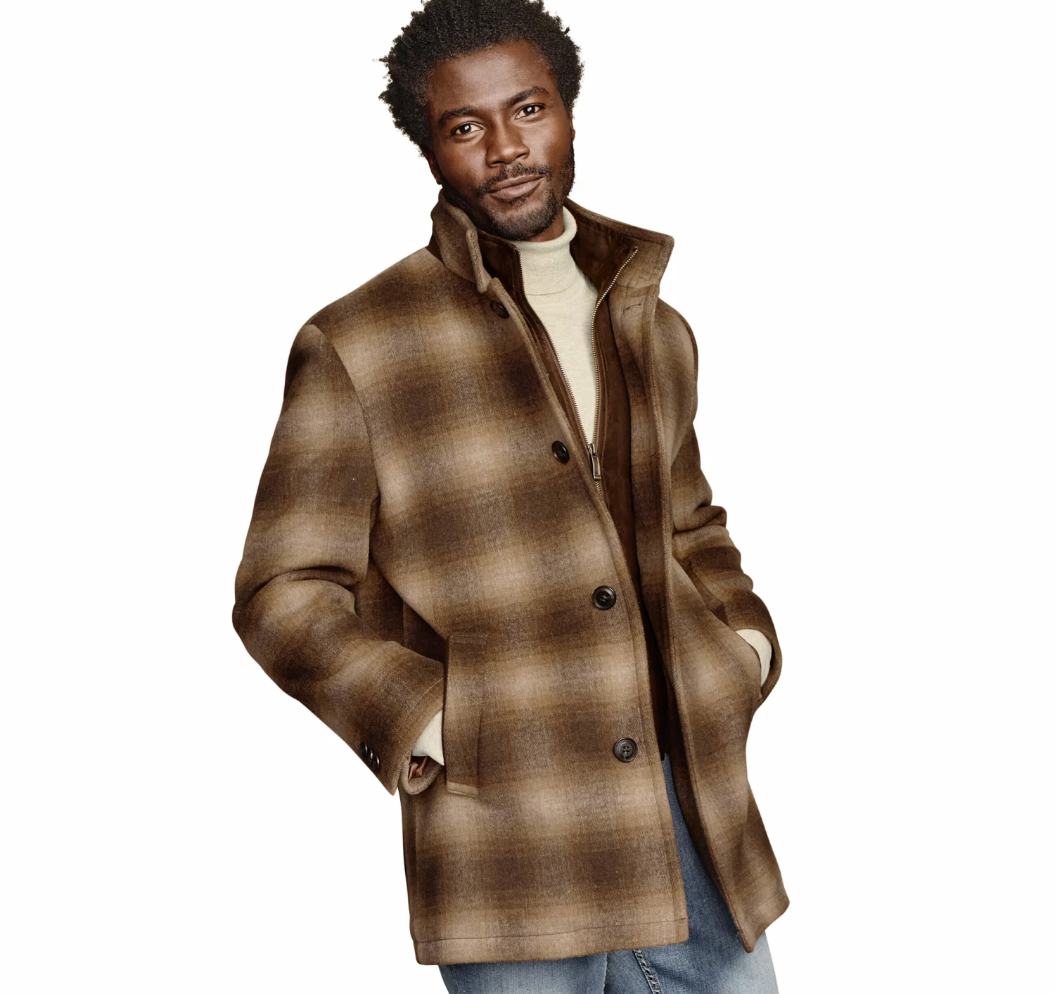 Plaid Wool-Blend Car Coat With Bib - 04903157-XXL 1 Plaid Wool-Blend Car Coat With Bib - 04903157-XXL